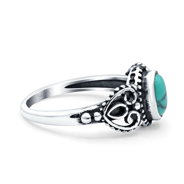 Petite Dainty Oval Solitaire Promise Ring Band Simulated Turquoise Oxidized Braided 925 Sterling Silver